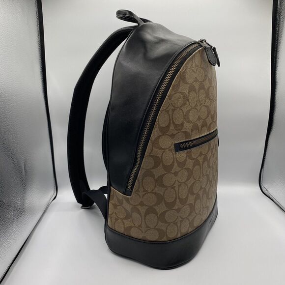 Auth COACH West Slim Backpack In Signature Canvas F78756 Beige/Black - Picture 2 of 16